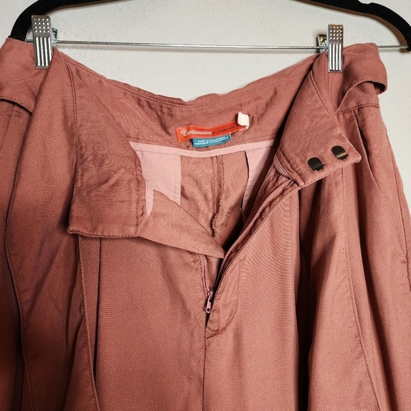 Cartonnier Anthropologie pink rose high waist tie front tapered flowy pants 10 - Picture 6 of 15